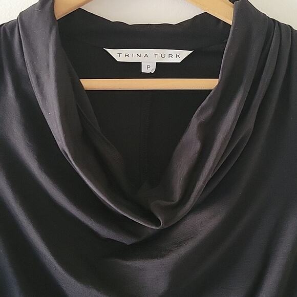 Trina Turk Black Cowl Neck Long Sleeve Tee Size Small - Picture 2 of 5